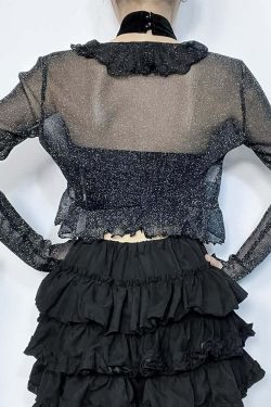 Y2K Gothic Sheer Bolero Jacket - 90s Grunge, Retro Style, Pastel Goth, Y2K Party Outfits