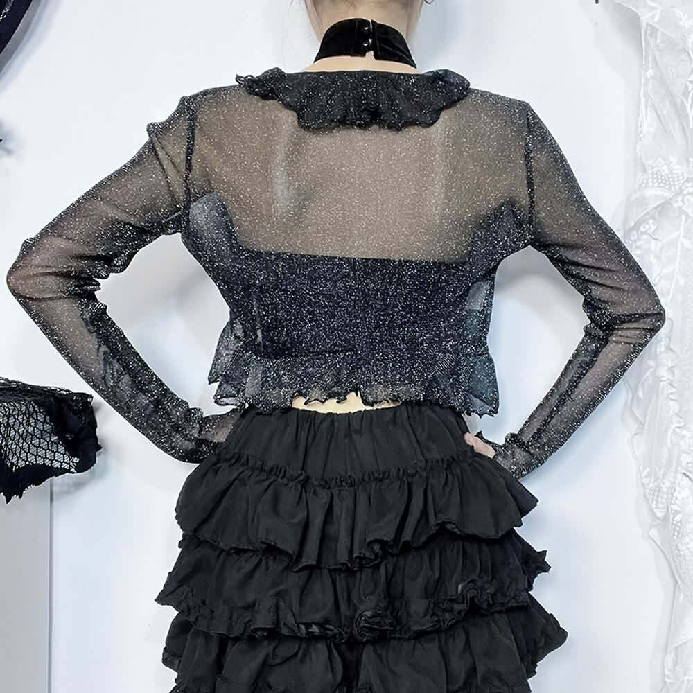 Y2K Gothic Sheer Bolero Jacket - 90s Grunge, Retro Style, Pastel Goth, Y2K Party Outfits