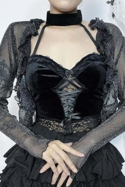Y2K Gothic Sheer Bolero Jacket - 90s Grunge, Retro Style, Pastel Goth, Y2K Party Outfits