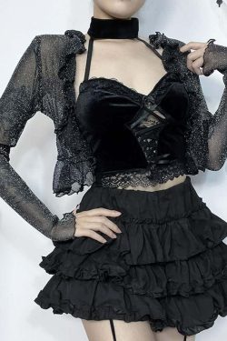 Y2K Gothic Sheer Bolero Jacket - 90s Grunge, Retro Style, Pastel Goth, Y2K Party Outfits