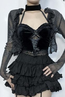 Y2K Gothic Sheer Bolero Jacket - 90s Grunge, Retro Style, Pastel Goth, Y2K Party Outfits