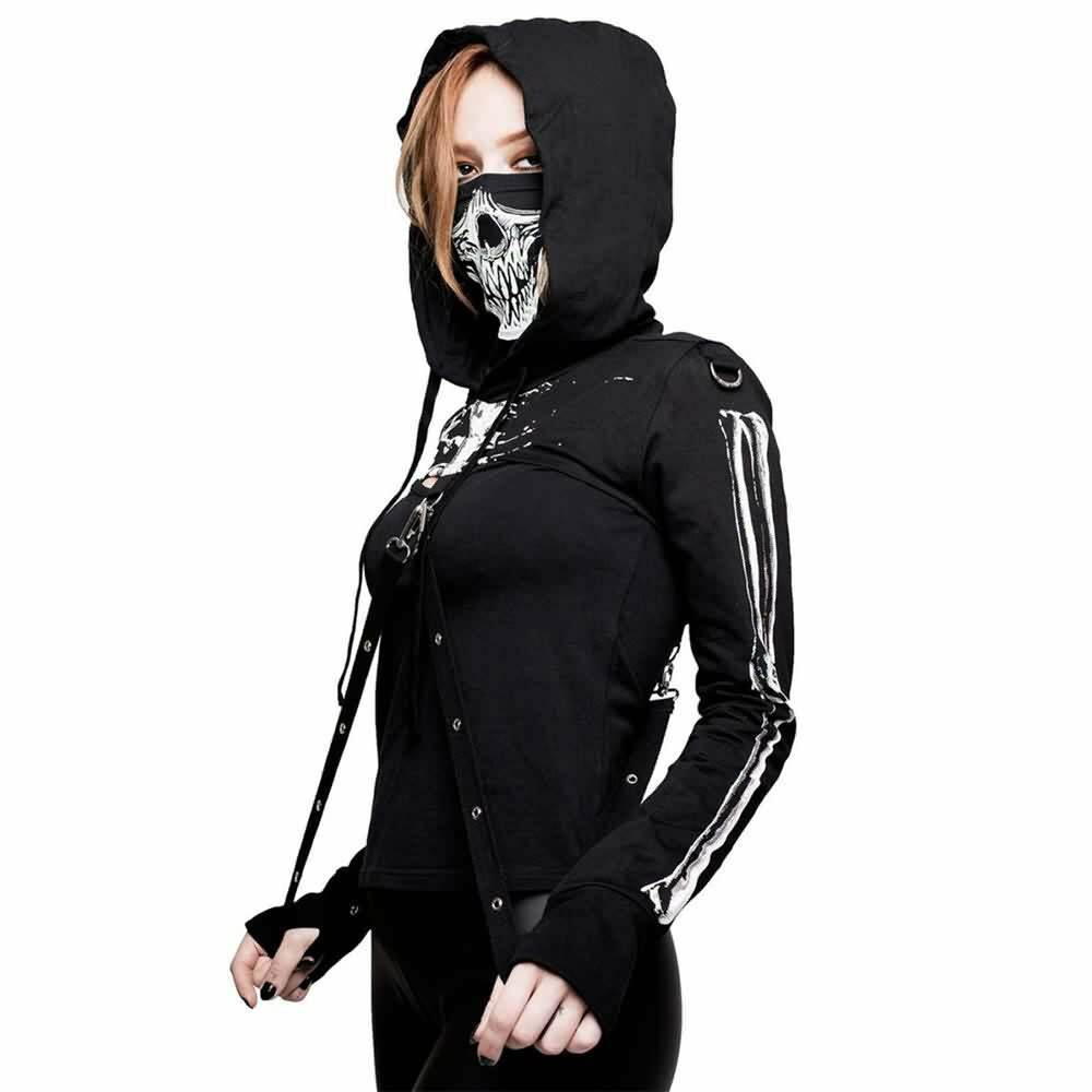 Y2K Gothic Skeleton Crop Hoodie - 90s Grunge, Retro, Pastel Goth, Y2K Summer & Party Outfits