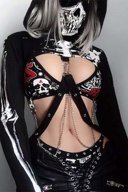Y2K Gothic Skeleton Crop Hoodie - 90s Grunge, Retro, Pastel Goth, Y2K Summer & Party Outfits