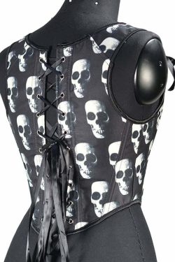Y2K Gothic Skull Bustier Top - Retro 90s Grunge, Pastel Goth, Y2K Party & Club Outfits