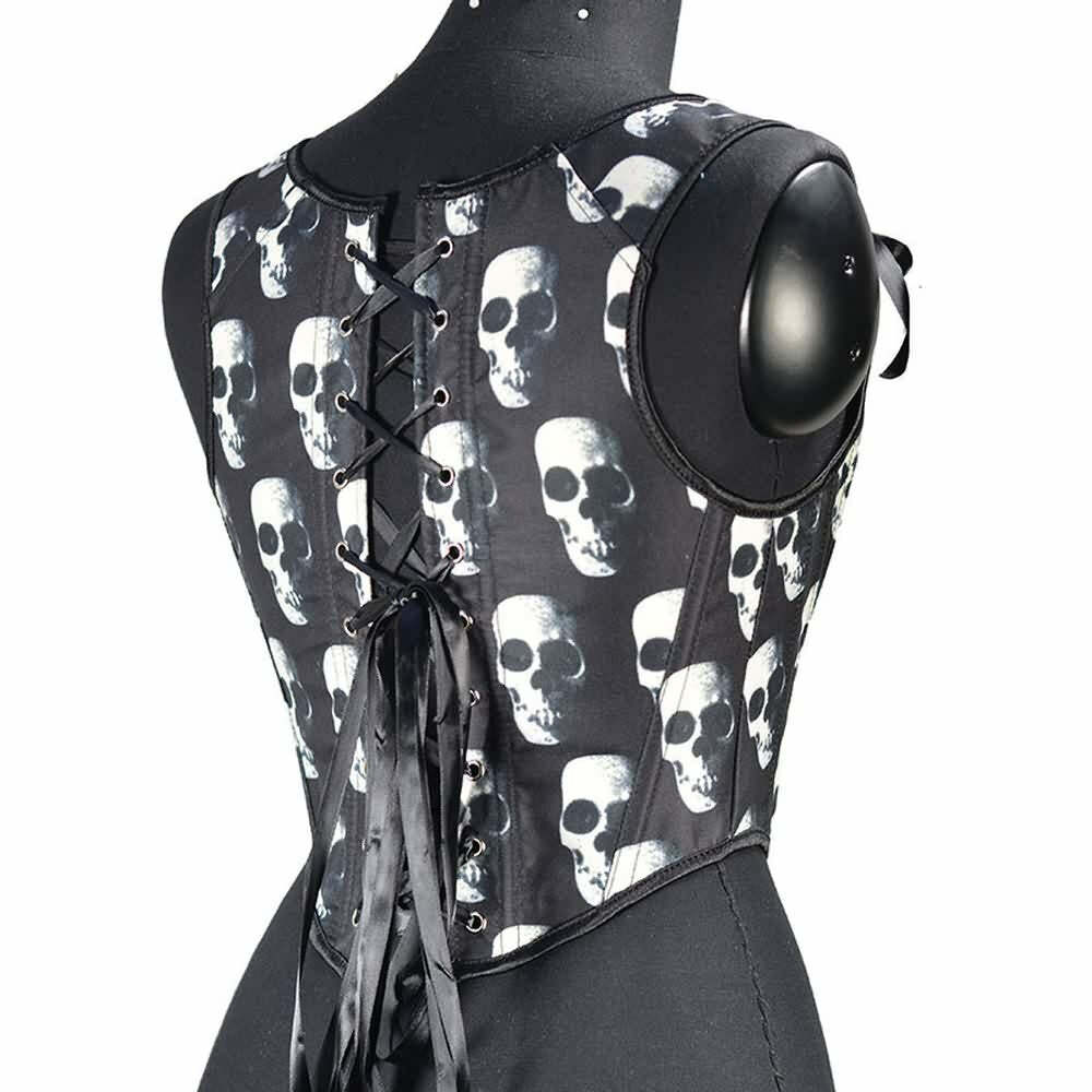 Y2K Gothic Skull Bustier Top - Retro 90s Grunge, Pastel Goth, Y2K Party & Club Outfits