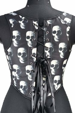 Y2K Gothic Skull Bustier Top - Retro 90s Grunge, Pastel Goth, Y2K Party & Club Outfits