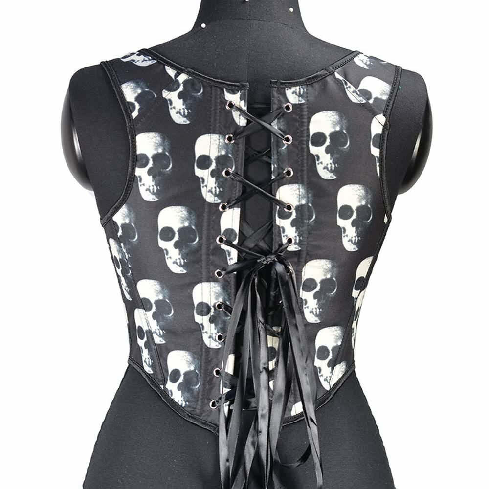 Y2K Gothic Skull Bustier Top - Retro 90s Grunge, Pastel Goth, Y2K Party & Club Outfits