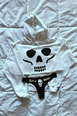 Y2K Gothic Skull Cropped Hoodie & Panty Set - Grunge, 90s, Retro, Summer, Party Outfits