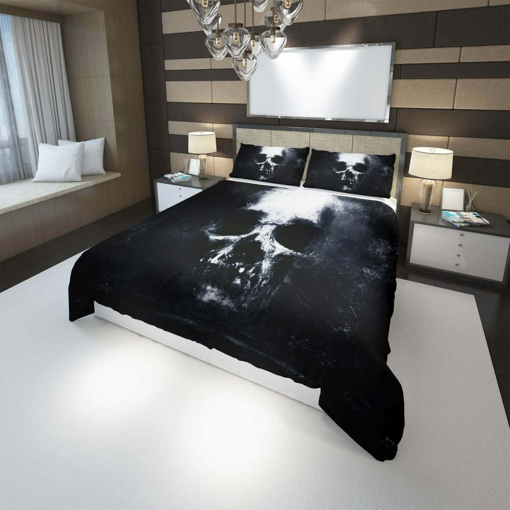Y2K Gothic Skull Duvet Cover Set - Retro 90s Grunge, Pastel Goth, Dark Y2K Bedroom Decor