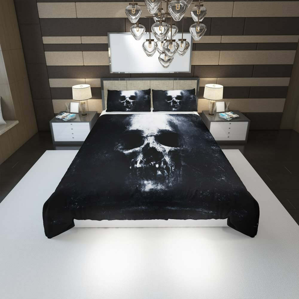 Y2K Gothic Skull Duvet Cover Set - Retro 90s Grunge, Pastel Goth, Dark Y2K Bedroom Decor