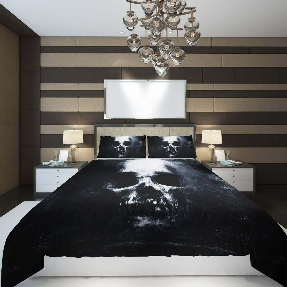 Y2K Gothic Skull Duvet Cover Set - Retro 90s Grunge, Pastel Goth, Dark Y2K Bedroom Decor