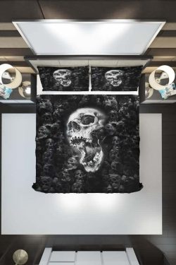 Y2K Gothic Skull Duvet Cover Set - Retro 90s Grunge, Pastel Goth, Y2K Summer Bedroom Decor
