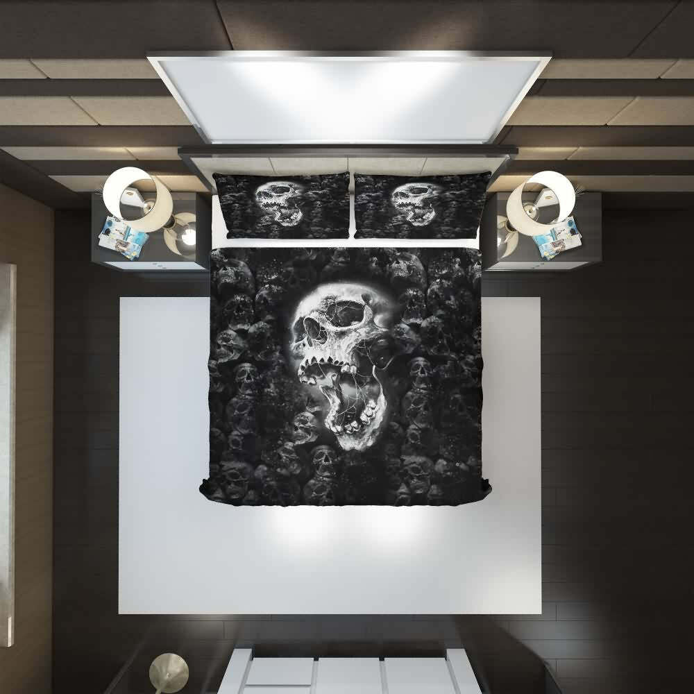 Y2K Gothic Skull Duvet Cover Set - Retro 90s Grunge, Pastel Goth, Y2K Summer Bedroom Decor
