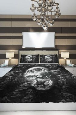 Y2K Gothic Skull Duvet Cover Set - Retro 90s Grunge, Pastel Goth, Y2K Summer Bedroom Decor