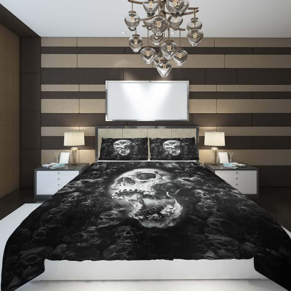 Y2K Gothic Skull Duvet Cover Set - Retro 90s Grunge, Pastel Goth, Y2K Summer Bedroom Decor