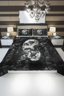 Y2K Gothic Skull Duvet Cover Set - Retro 90s Grunge, Pastel Goth, Y2K Summer Bedroom Decor