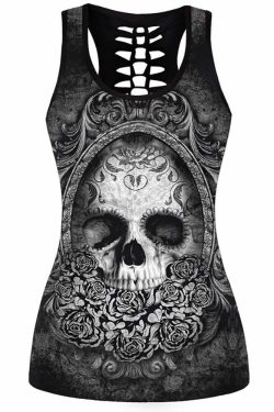 Y2K Gothic Skull Hollow Out Back Tank Top - 90s Grunge, Retro, Pastel Goth, Y2K Fashion