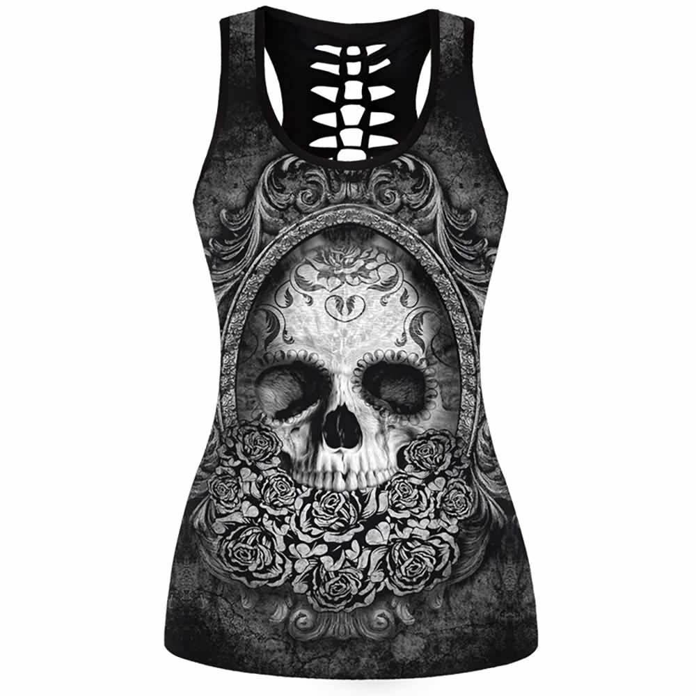 Y2K Gothic Skull Hollow Out Back Tank Top - 90s Grunge, Retro, Pastel Goth, Y2K Fashion