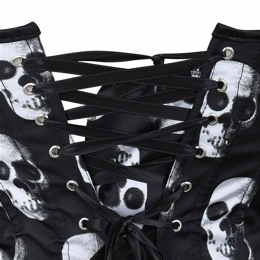Y2K Gothic Skull Hourglass Corset - Retro 90s Grunge, Pastel Goth, Y2K Party & Club Outfits