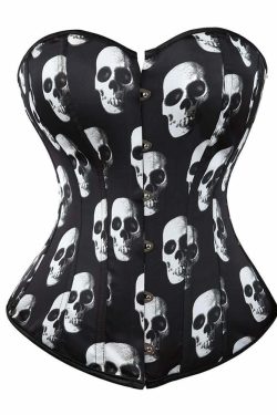 Y2K Gothic Skull Hourglass Corset - Retro 90s Grunge, Pastel Goth, Y2K Party & Club Outfits