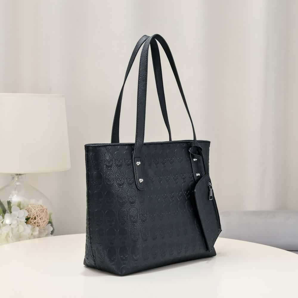 Y2K Gothic Skull Leather Tote Bag - Retro 90s Grunge Fashion, Perfect for Y2K Summer Outfits