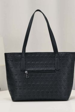 Y2K Gothic Skull Leather Tote Bag - Retro 90s Grunge Fashion, Perfect for Y2K Summer Outfits