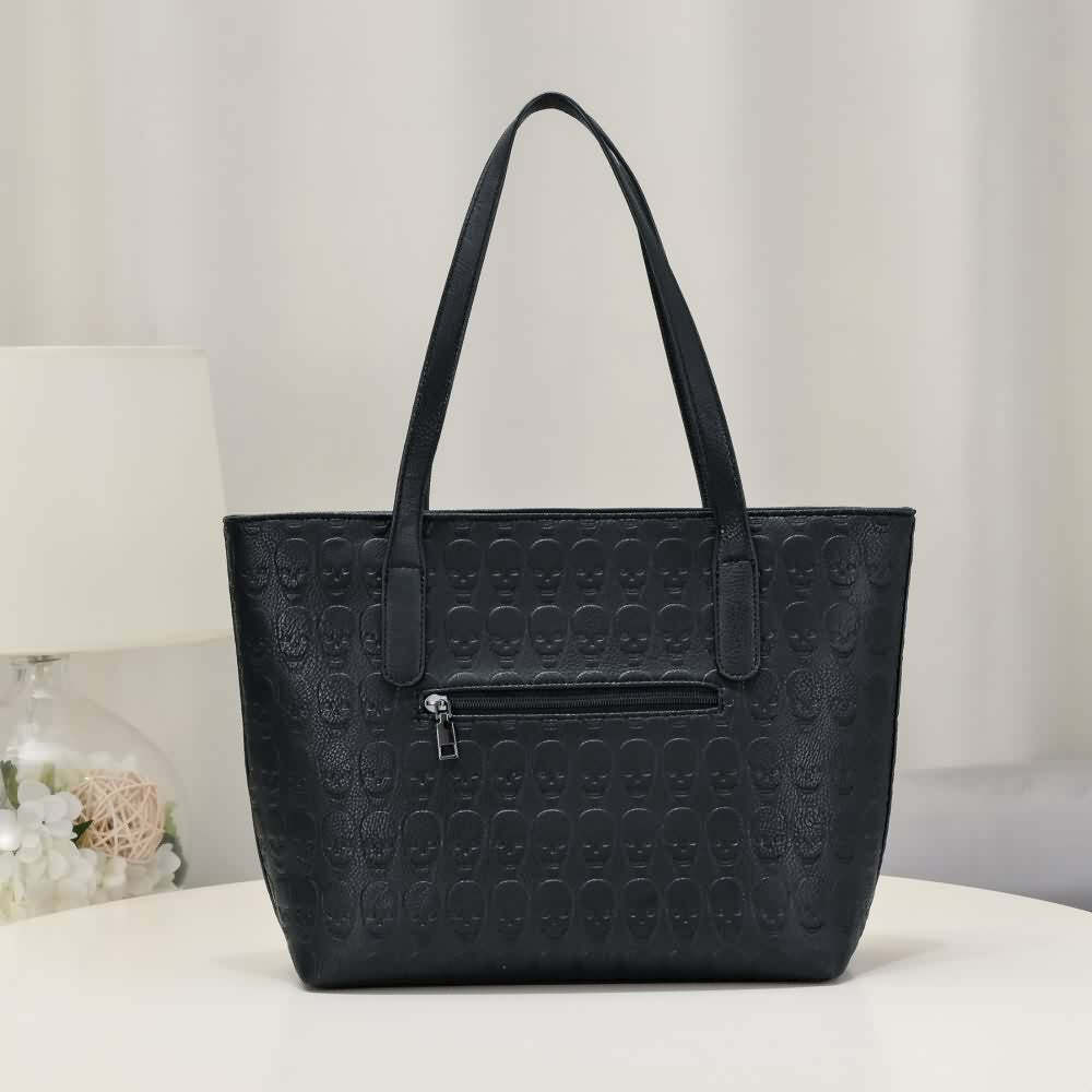 Y2K Gothic Skull Leather Tote Bag - Retro 90s Grunge Fashion, Perfect for Y2K Summer Outfits