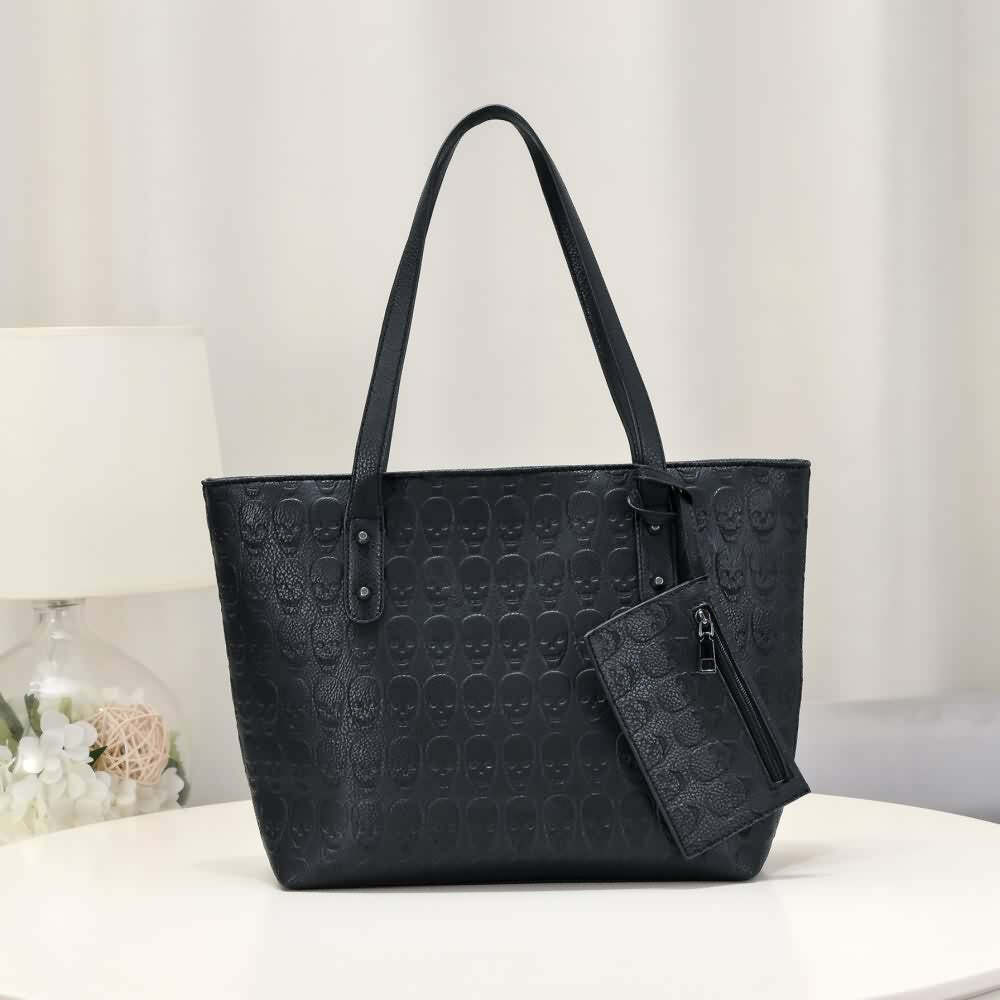 Y2K Gothic Skull Leather Tote Bag - Retro 90s Grunge Fashion, Perfect for Y2K Summer Outfits