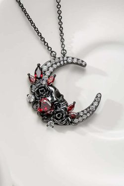 Y2K Gothic Skull Moon Necklace - Retro 90s Grunge, Pastel Goth, Y2K Party & Club Outfits
