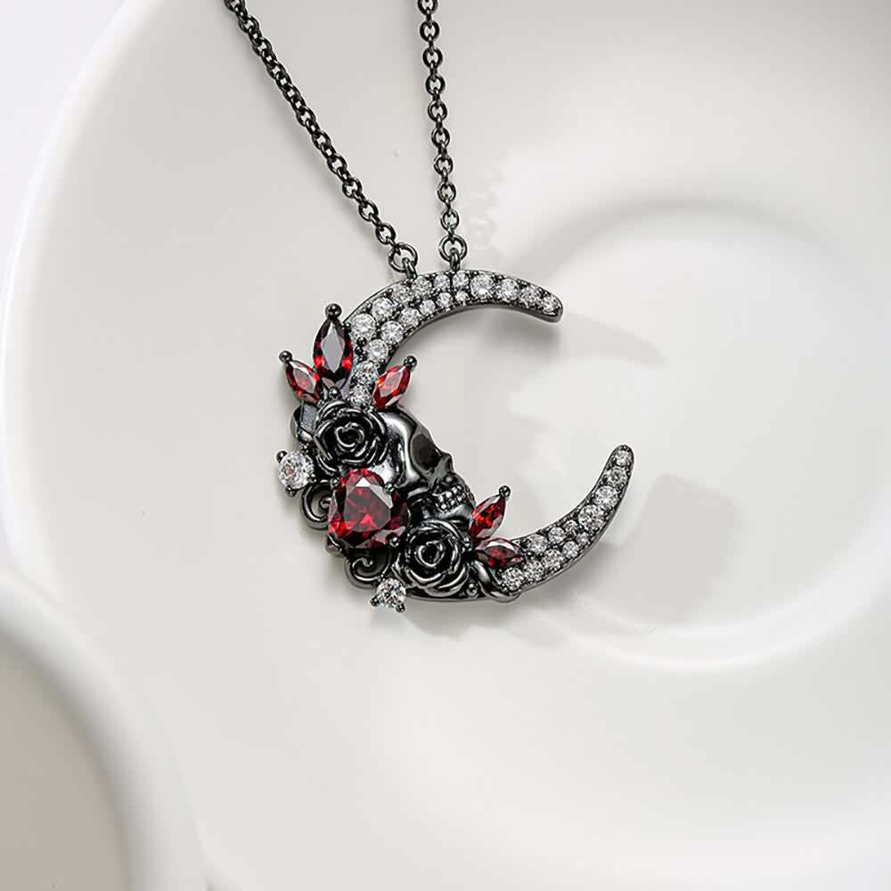 Y2K Gothic Skull Moon Necklace - Retro 90s Grunge, Pastel Goth, Y2K Party & Club Outfits