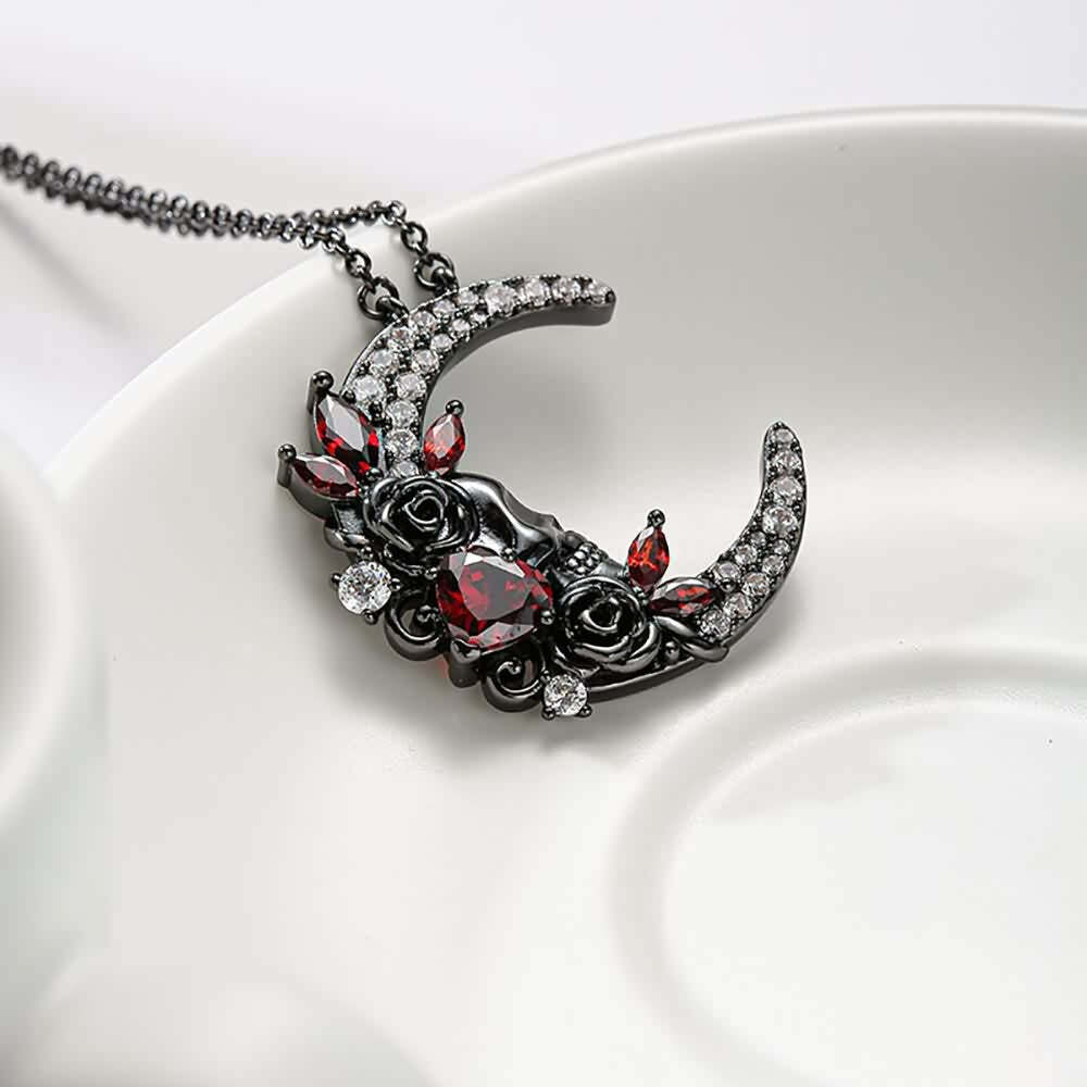Y2K Gothic Skull Moon Necklace - Retro 90s Grunge, Pastel Goth, Y2K Party & Club Outfits