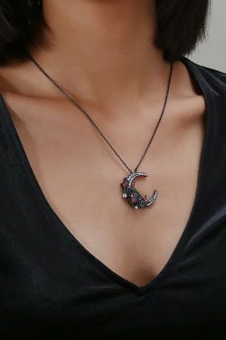 Y2K Gothic Skull Moon Necklace - Retro 90s Grunge, Pastel Goth, Y2K Party & Club Outfits