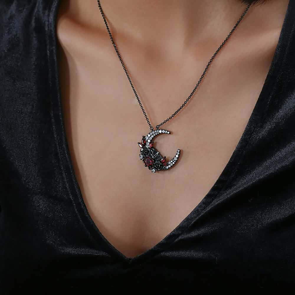 Y2K Gothic Skull Moon Necklace - Retro 90s Grunge, Pastel Goth, Y2K Party & Club Outfits