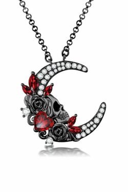 Y2K Gothic Skull Moon Necklace - Retro 90s Grunge, Pastel Goth, Y2K Party & Club Outfits