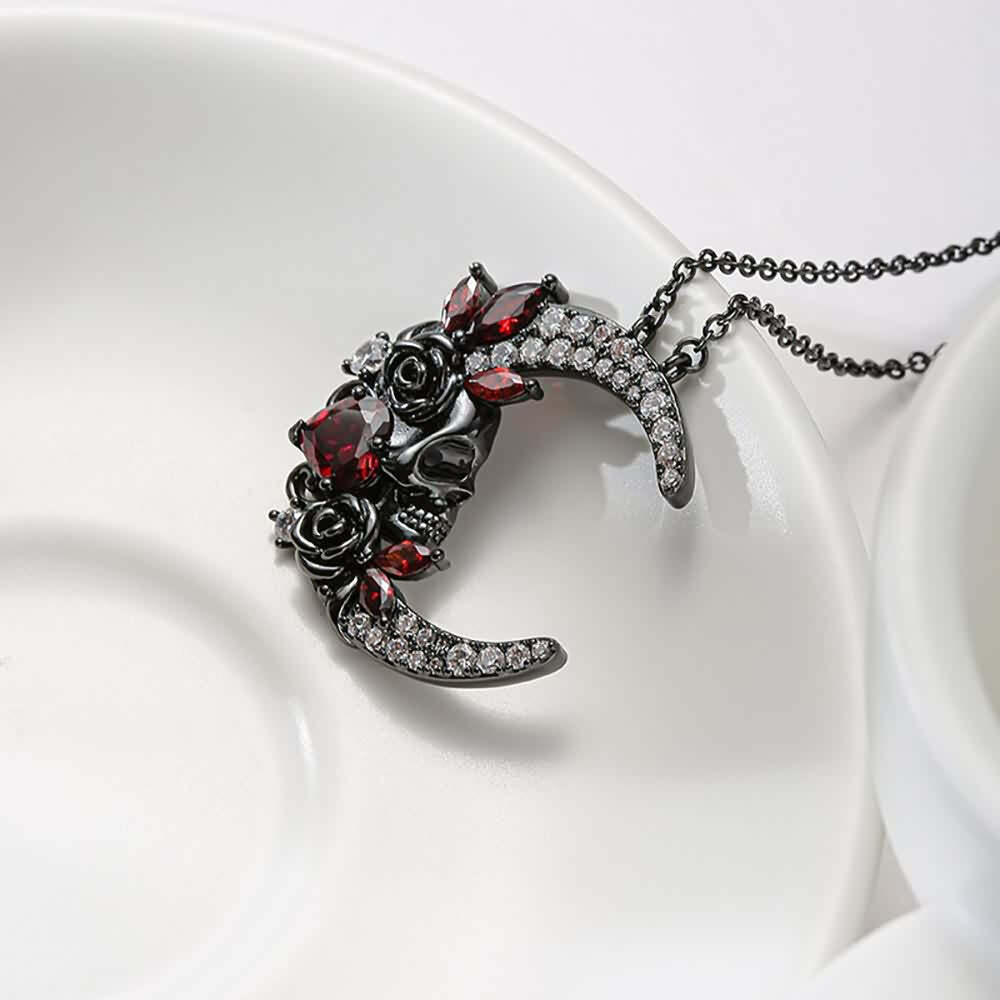 Y2K Gothic Skull Moon Necklace - Retro 90s Grunge, Pastel Goth, Y2K Party & Club Outfits