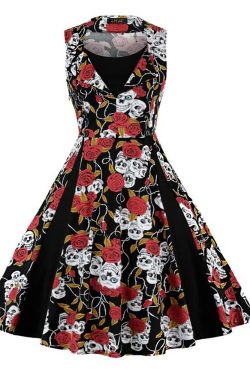 Y2K Gothic Skull Rose Sleeveless Long Dress - Perfect for 90s Grunge and Retro Party Outfits