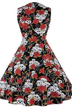 Y2K Gothic Skull Rose Sleeveless Long Dress - Perfect for 90s Grunge and Retro Party Outfits