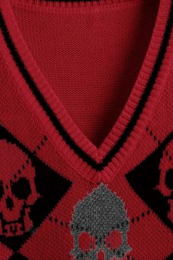 Y2K Gothic Skull Sweater Vest - Retro 90s Grunge Fashion, Perfect for Y2K Summer Outfits