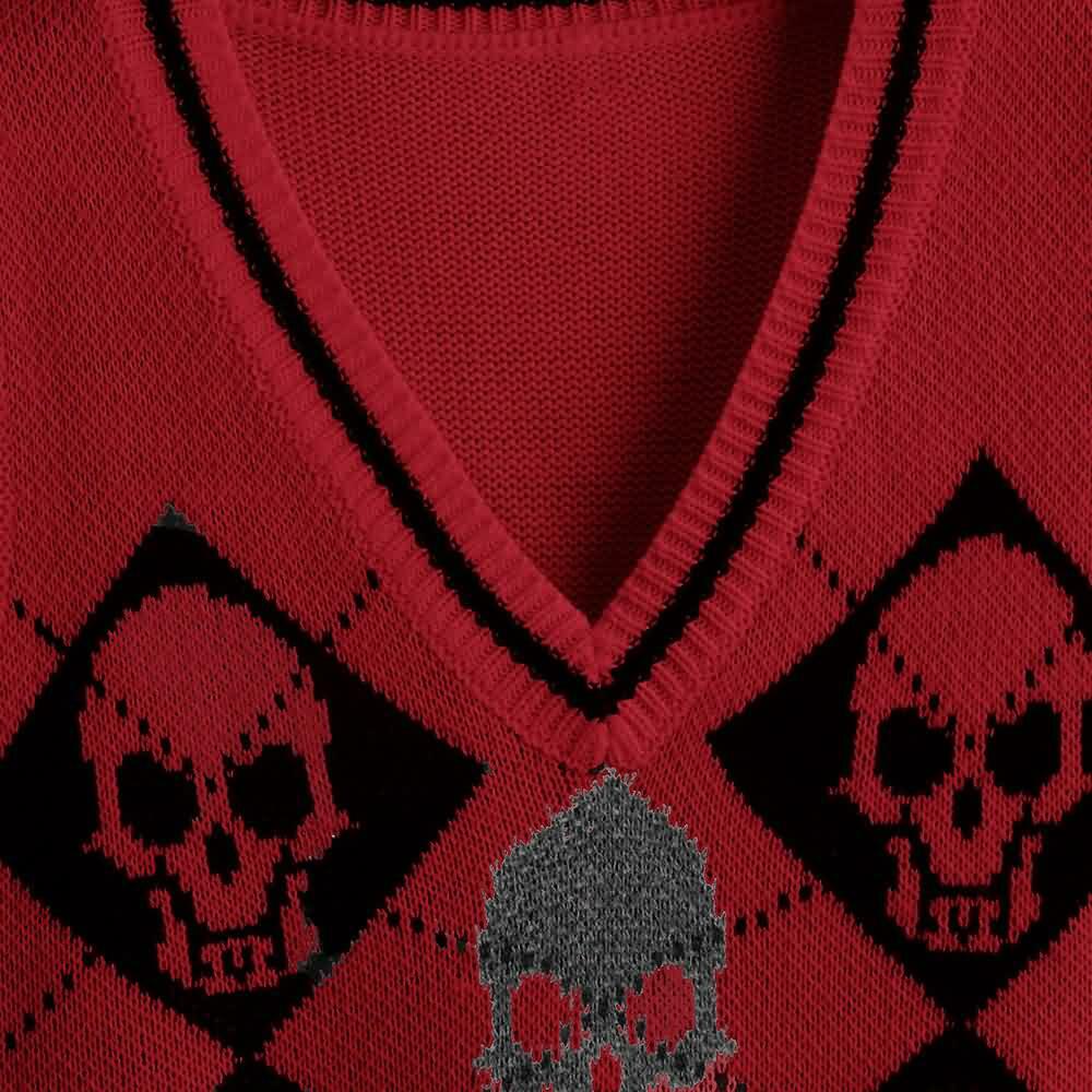 Y2K Gothic Skull Sweater Vest - Retro 90s Grunge Fashion, Perfect for Y2K Summer Outfits