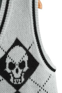 Y2K Gothic Skull Sweater Vest - Retro 90s Grunge Fashion, Perfect for Y2K Summer Outfits