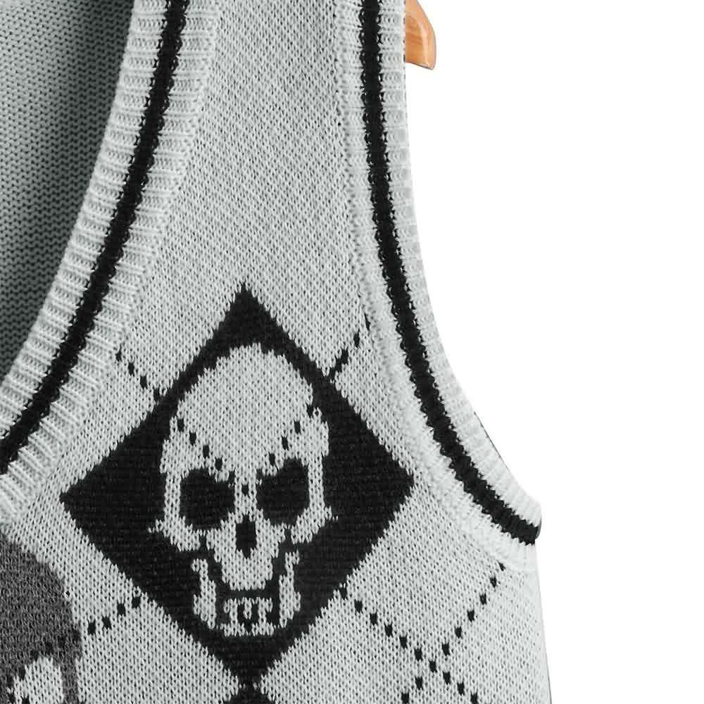 Y2K Gothic Skull Sweater Vest - Retro 90s Grunge Fashion, Perfect for Y2K Summer Outfits