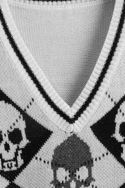 Y2K Gothic Skull Sweater Vest - Retro 90s Grunge Fashion, Perfect for Y2K Summer Outfits