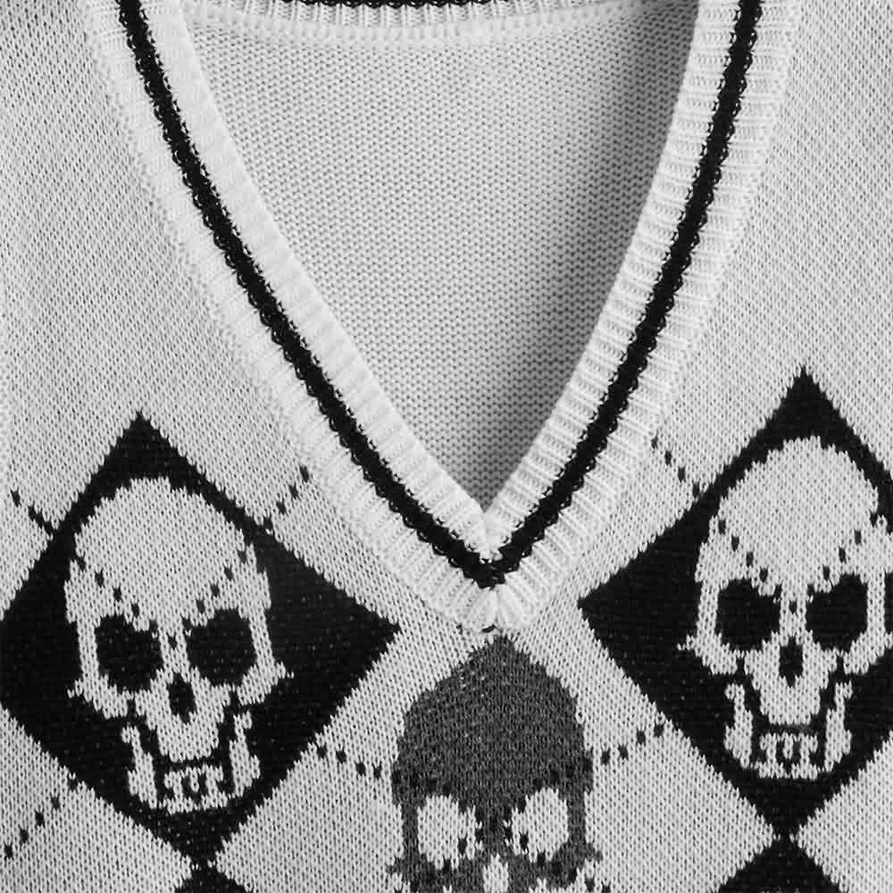 Y2K Gothic Skull Sweater Vest - Retro 90s Grunge Fashion, Perfect for Y2K Summer Outfits