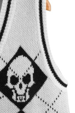 Y2K Gothic Skull Sweater Vest - Retro 90s Grunge Fashion, Perfect for Y2K Summer Outfits