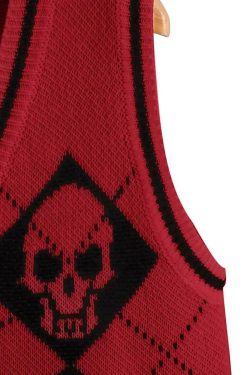 Y2K Gothic Skull Sweater Vest - Retro 90s Grunge Fashion, Perfect for Y2K Summer Outfits