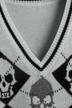 Y2K Gothic Skull Sweater Vest - Retro 90s Grunge Fashion, Perfect for Y2K Summer Outfits