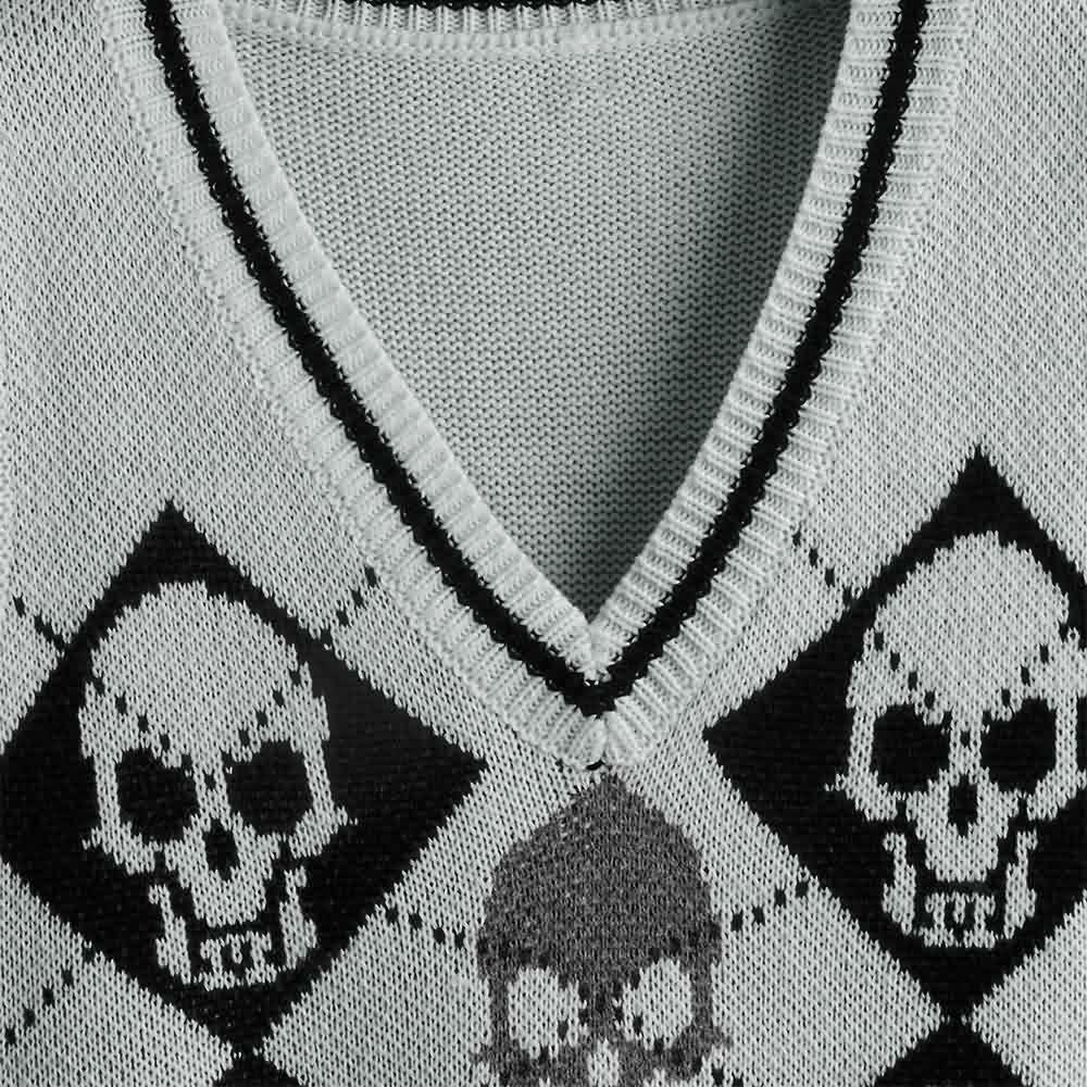 Y2K Gothic Skull Sweater Vest - Retro 90s Grunge Fashion, Perfect for Y2K Summer Outfits