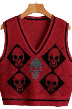 Y2K Gothic Skull Sweater Vest - Retro 90s Grunge Fashion, Perfect for Y2K Summer Outfits
