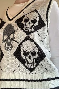 Y2K Gothic Skull Sweater Vest - Retro 90s Grunge Fashion, Perfect for Y2K Summer Outfits