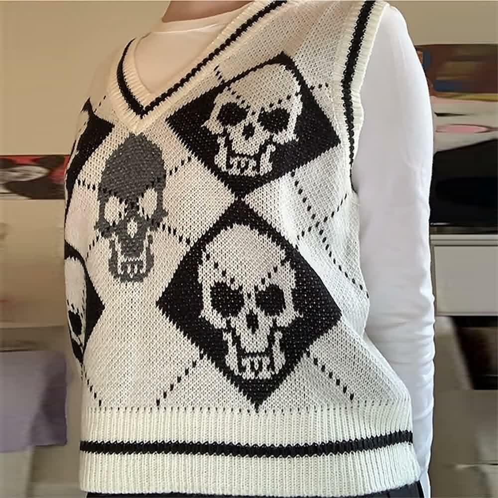 Y2K Gothic Skull Sweater Vest - Retro 90s Grunge Fashion, Perfect for Y2K Summer Outfits